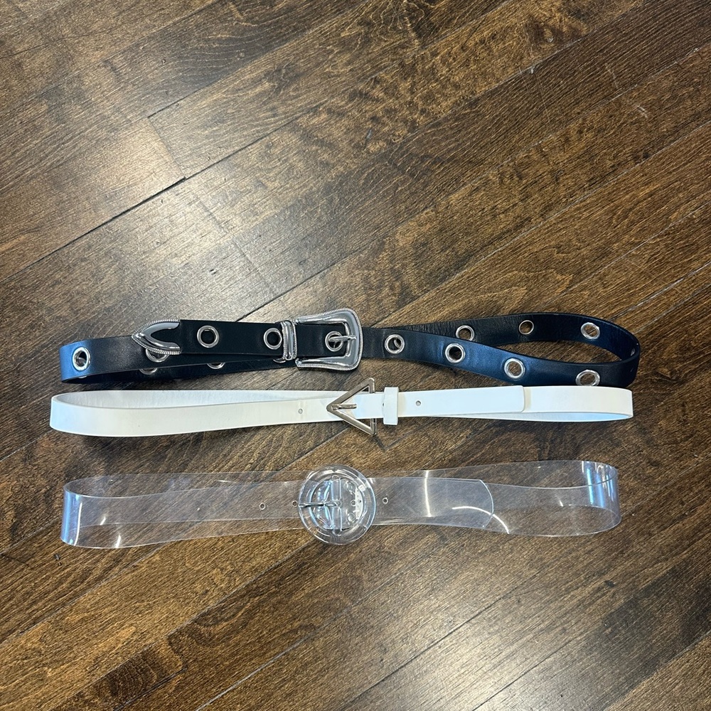 Forever 21 Set of 3 Black, White, and Clear Belt Set M/L